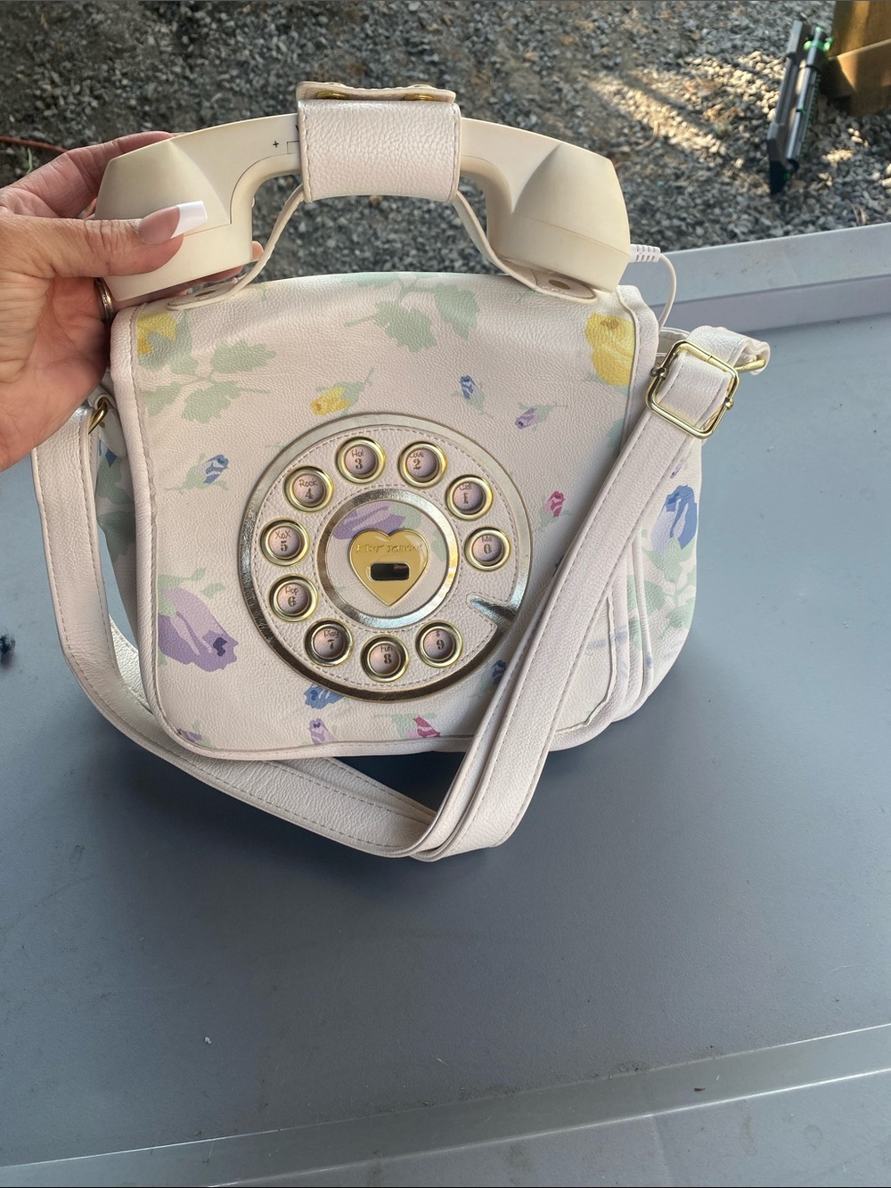 Betsey Johnson Cream Pastel Floral Retro Phone Crossbody Bag